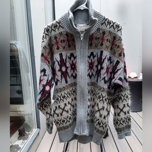 Men's 80s Vintage Clipper Mist Nordic Fair print zip up sweater